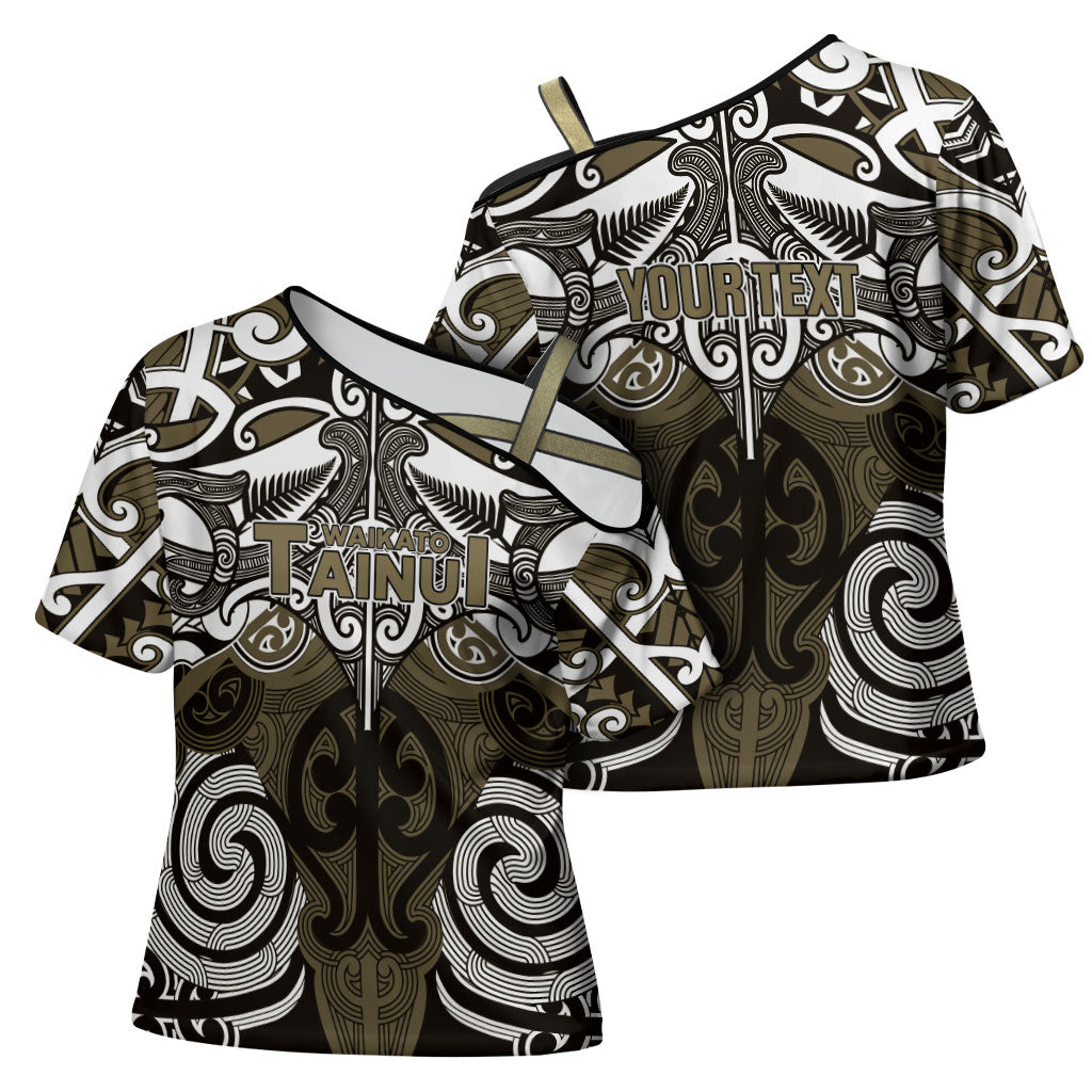 Personalised Maori Waikato Tainui Cross Shoulder Shirt Silver Fern Kowhaiwhai Art LT01 - Polynesian Pride
