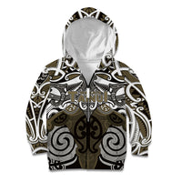 Personalised Maori Waikato Tainui Kid Hoodie Silver Fern Kowhaiwhai Art LT01 Zip Hoodie Muted Gold - Polynesian Pride