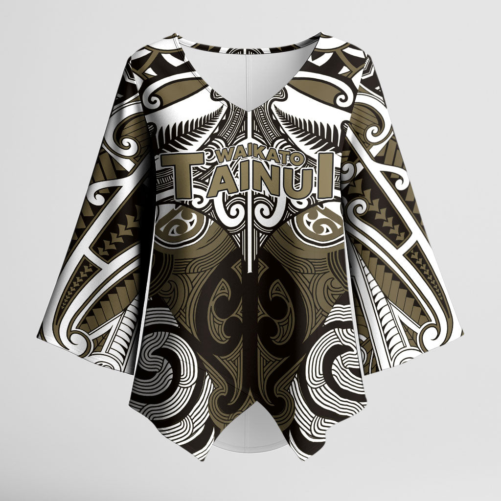 Personalised Maori Waikato Tainui Kimono Sleeve Blouse Silver Fern Kowhaiwhai Art LT01 Female Muted Gold - Polynesian Pride