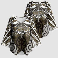 Personalised Maori Waikato Tainui Kimono Sleeve Blouse Silver Fern Kowhaiwhai Art LT01 - Polynesian Pride