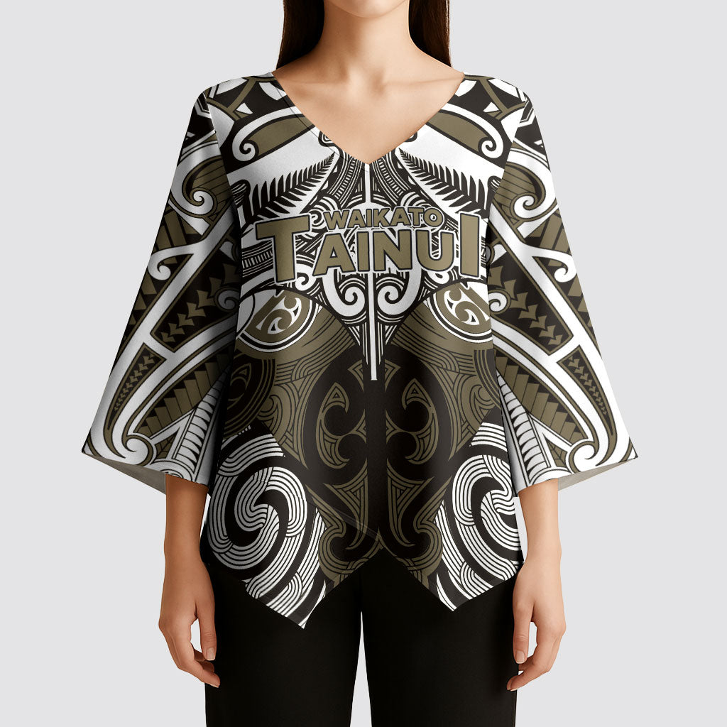 Personalised Maori Waikato Tainui Kimono Sleeve Blouse Silver Fern Kowhaiwhai Art LT01 - Polynesian Pride