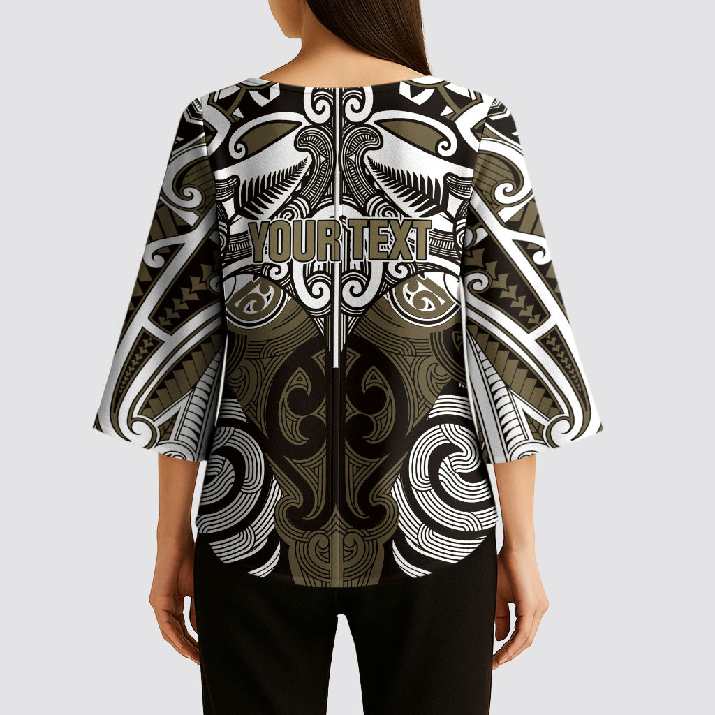Personalised Maori Waikato Tainui Kimono Sleeve Blouse Silver Fern Kowhaiwhai Art LT01 - Polynesian Pride