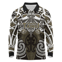 Personalised Maori Waikato Tainui Long Sleeve Polo Shirt Silver Fern Kowhaiwhai Art LT01 Muted Gold - Polynesian Pride