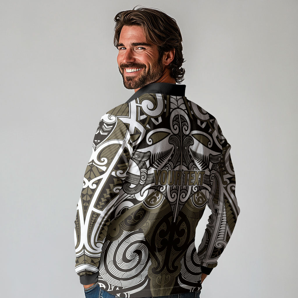 Personalised Maori Waikato Tainui Long Sleeve Polo Shirt Silver Fern Kowhaiwhai Art LT01 - Polynesian Pride
