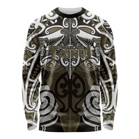 Personalised Maori Waikato Tainui Long Sleeve Shirt Silver Fern Kowhaiwhai Art LT01 Unisex Muted Gold - Polynesian Pride