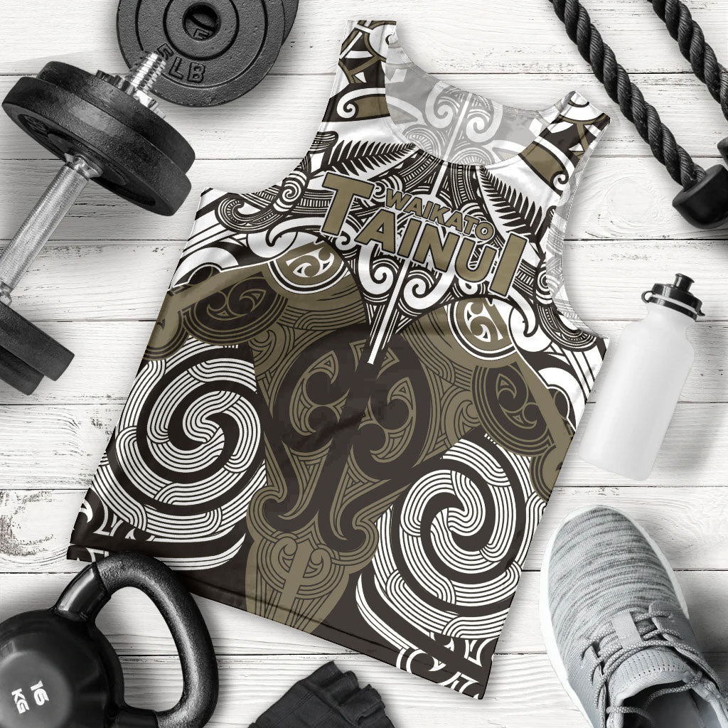 Personalised Maori Waikato Tainui Men Tank Top Silver Fern Kowhaiwhai Art LT01 - Polynesian Pride
