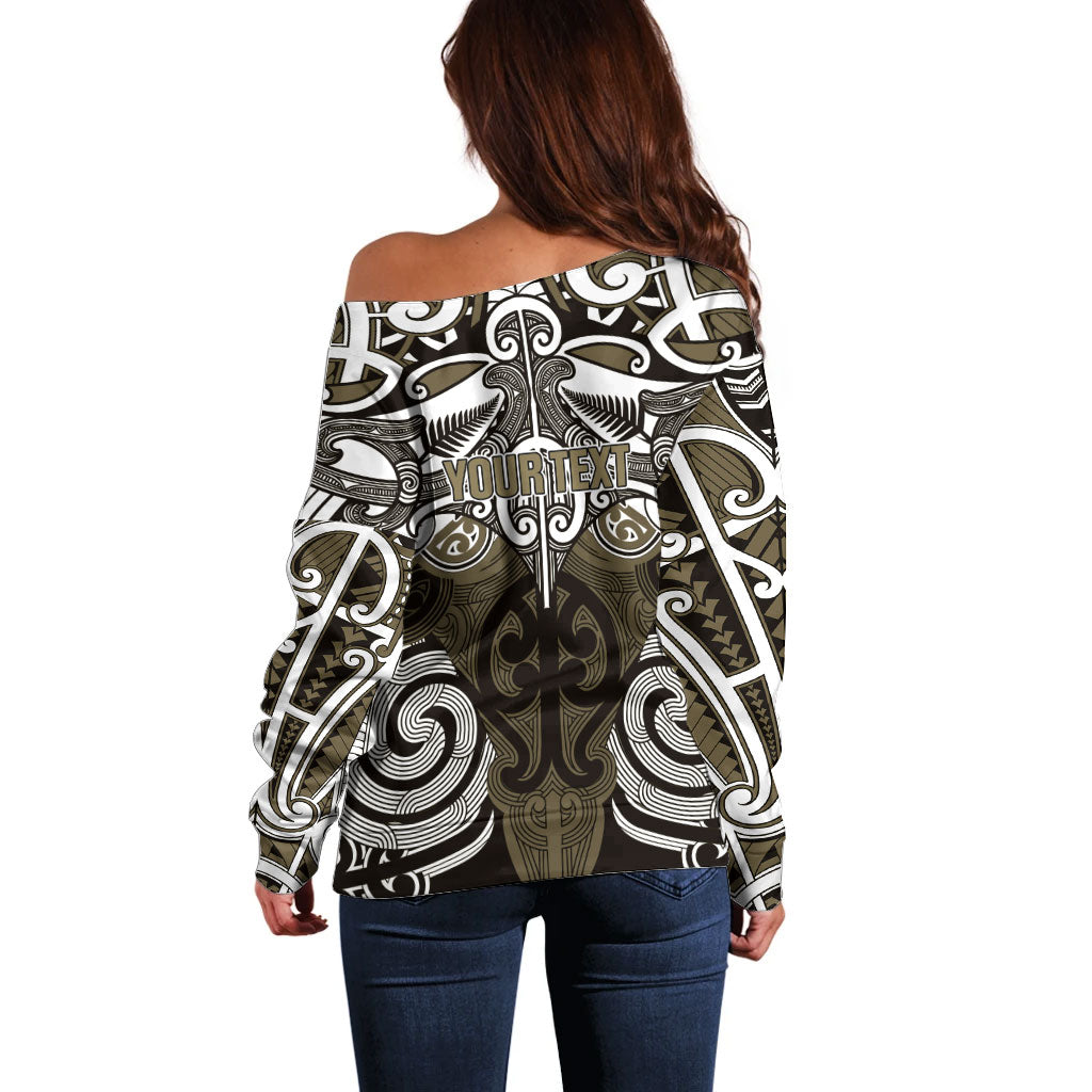 Personalised Maori Waikato Tainui Off Shoulder Sweater Silver Fern Kowhaiwhai Art LT01 - Polynesian Pride