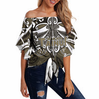 Personalised Maori Waikato Tainui Off Shoulder Wrap Waist Top Silver Fern Kowhaiwhai Art LT01 Muted Gold - Polynesian Pride