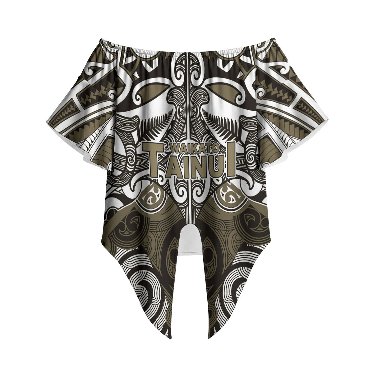 Personalised Maori Waikato Tainui Off Shoulder Wrap Waist Top Silver Fern Kowhaiwhai Art LT01 - Polynesian Pride