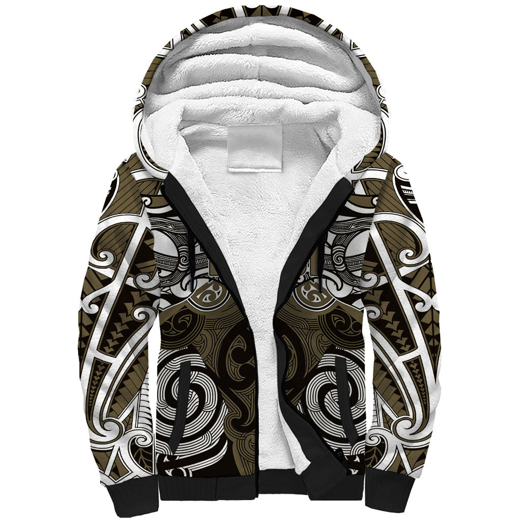 Personalised Maori Waikato Tainui Sherpa Hoodie Silver Fern Kowhaiwhai Art LT01 Unisex Muted Gold - Polynesian Pride