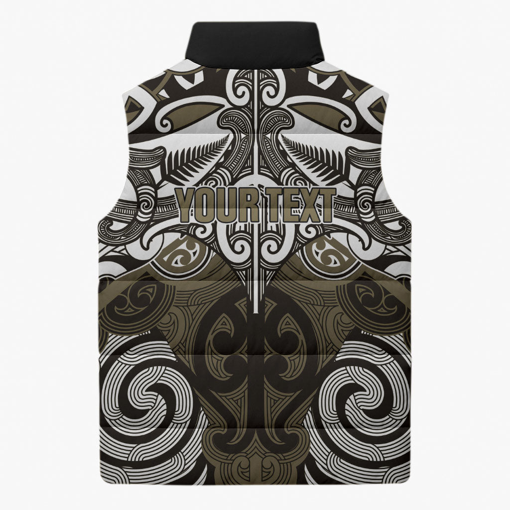 Personalised Maori Waikato Tainui Sleeveless Puffer Jacket Silver Fern Kowhaiwhai Art LT01 - Polynesian Pride