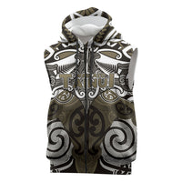 Personalised Maori Waikato Tainui Sleeveless Zip Hoodie Silver Fern Kowhaiwhai Art LT01 Muted Gold - Polynesian Pride