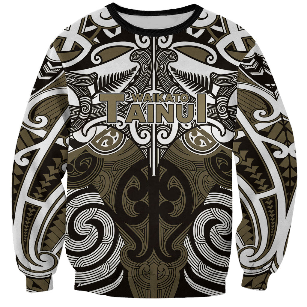 Personalised Maori Waikato Tainui Sweatshirt Silver Fern Kowhaiwhai Art LT01 Unisex Muted Gold - Polynesian Pride