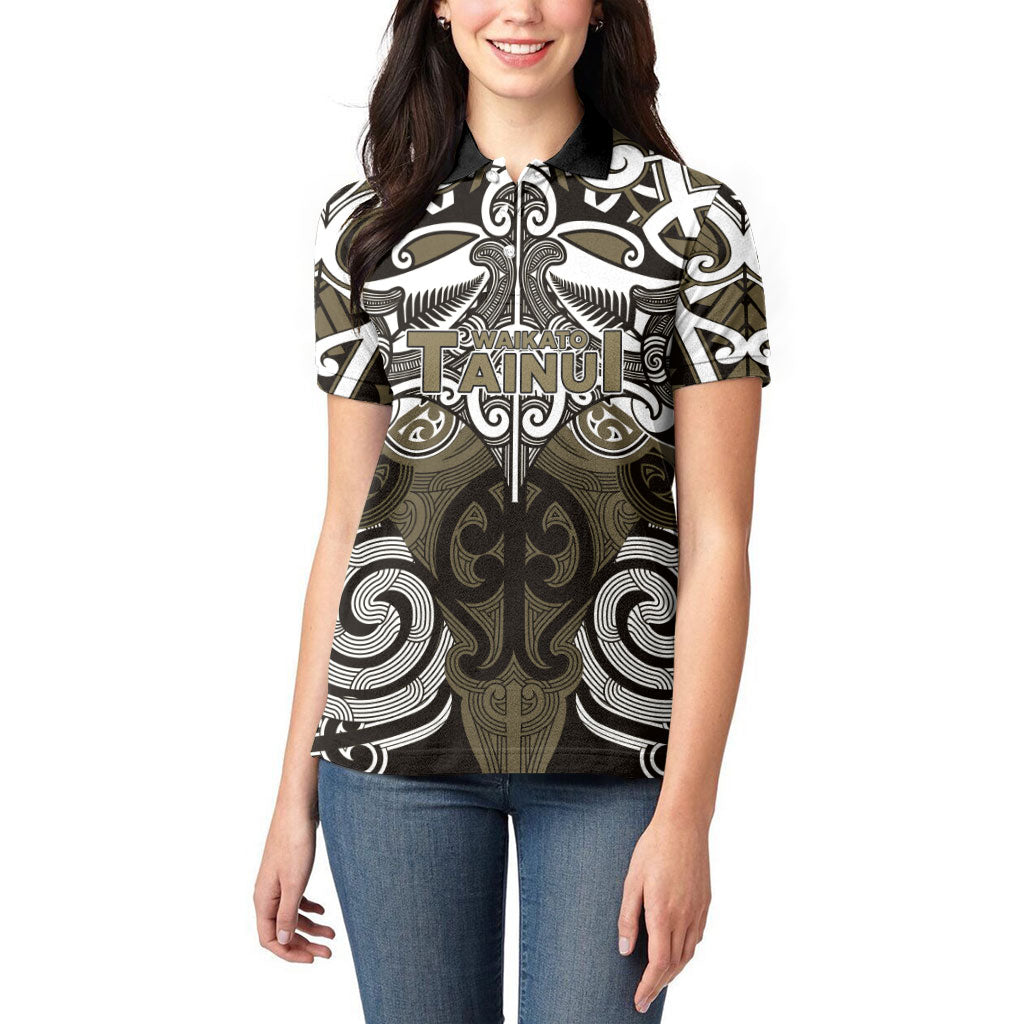 Personalised Maori Waikato Tainui Women Polo Shirt Silver Fern Kowhaiwhai Art LT01 - Polynesian Pride
