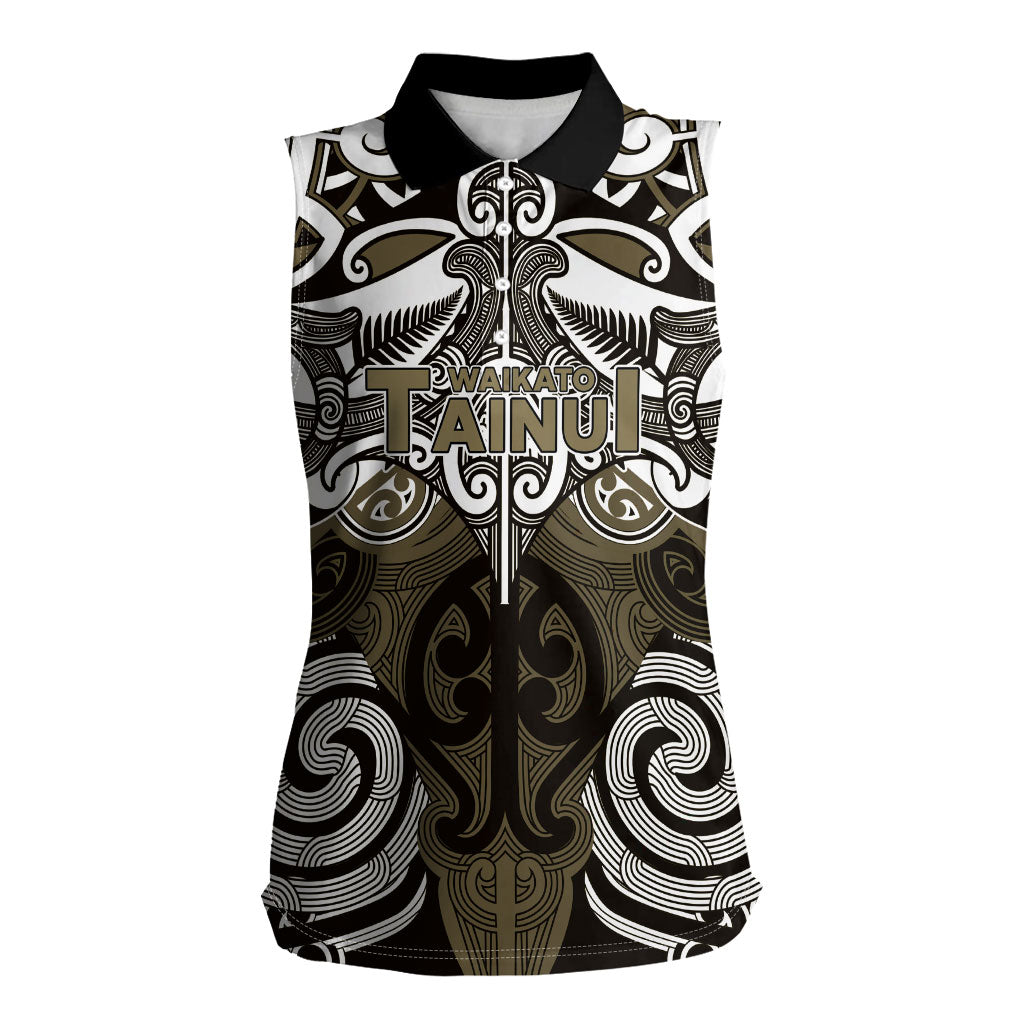 Personalised Maori Waikato Tainui Women Sleeveless Polo Shirt Silver Fern Kowhaiwhai Art LT01 Female Muted Gold - Polynesian Pride