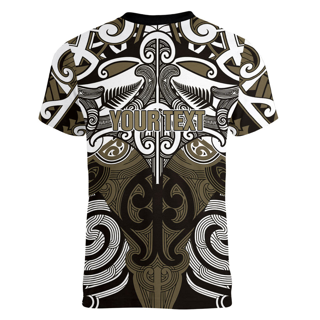 Personalised Maori Waikato Tainui Women V-Neck T-Shirt Silver Fern Kowhaiwhai Art LT01 - Polynesian Pride