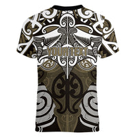 Personalised Maori Waikato Tainui Women V-Neck T-Shirt Silver Fern Kowhaiwhai Art LT01 - Polynesian Pride