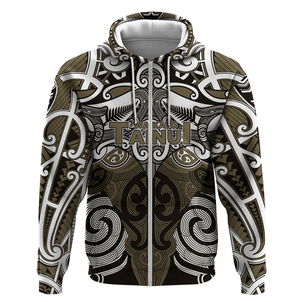 Personalised Maori Waikato Tainui Zip Hoodie Silver Fern Kowhaiwhai Art LT01 Zip Hoodie Muted Gold - Polynesian Pride