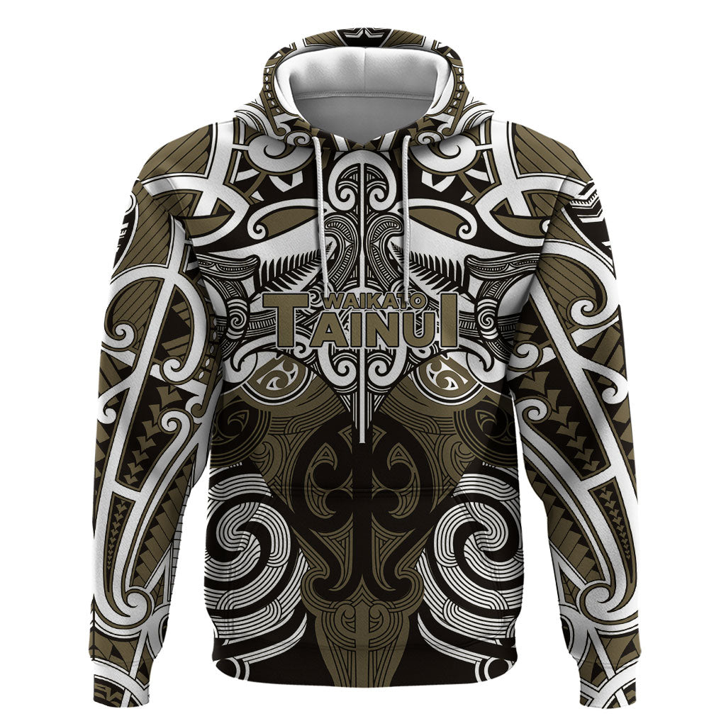 Personalised Maori Waikato Tainui Zip Hoodie Silver Fern Kowhaiwhai Art LT01 Pullover Hoodie Muted Gold - Polynesian Pride