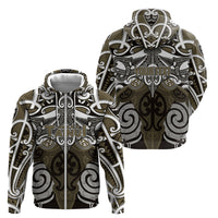 Personalised Maori Waikato Tainui Zip Hoodie Silver Fern Kowhaiwhai Art LT01 - Polynesian Pride