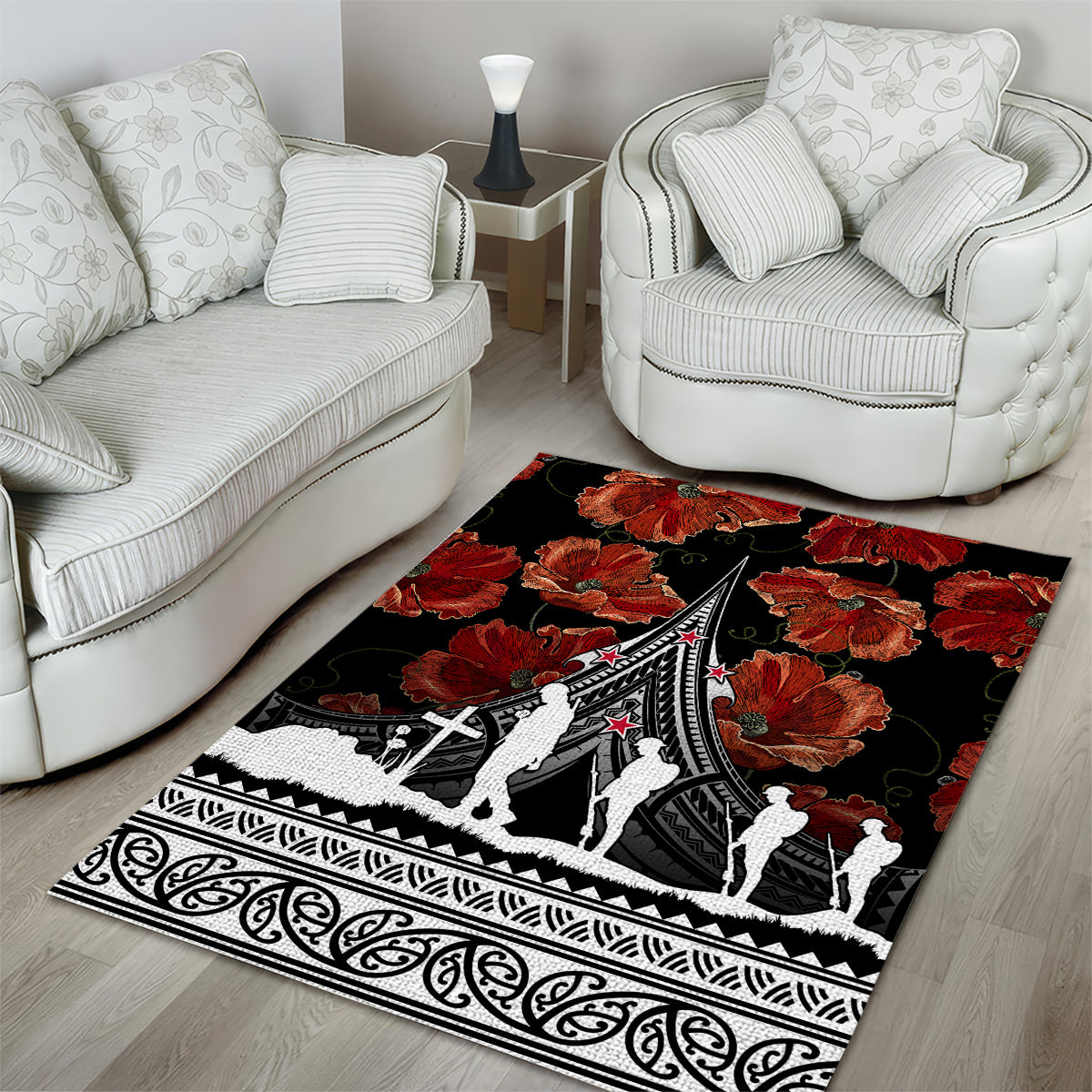 New Zealand ANZAC Day Area Rug Poppy With Polynesian Pattern LT01 - Polynesian Pride
