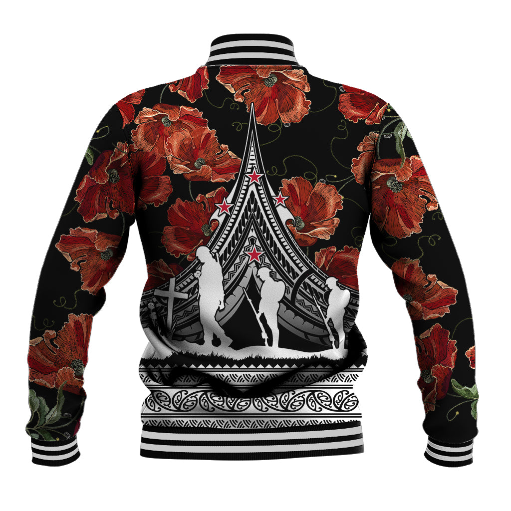 New Zealand ANZAC Day Baseball Jacket Poppy With Polynesian Pattern LT01 - Polynesian Pride