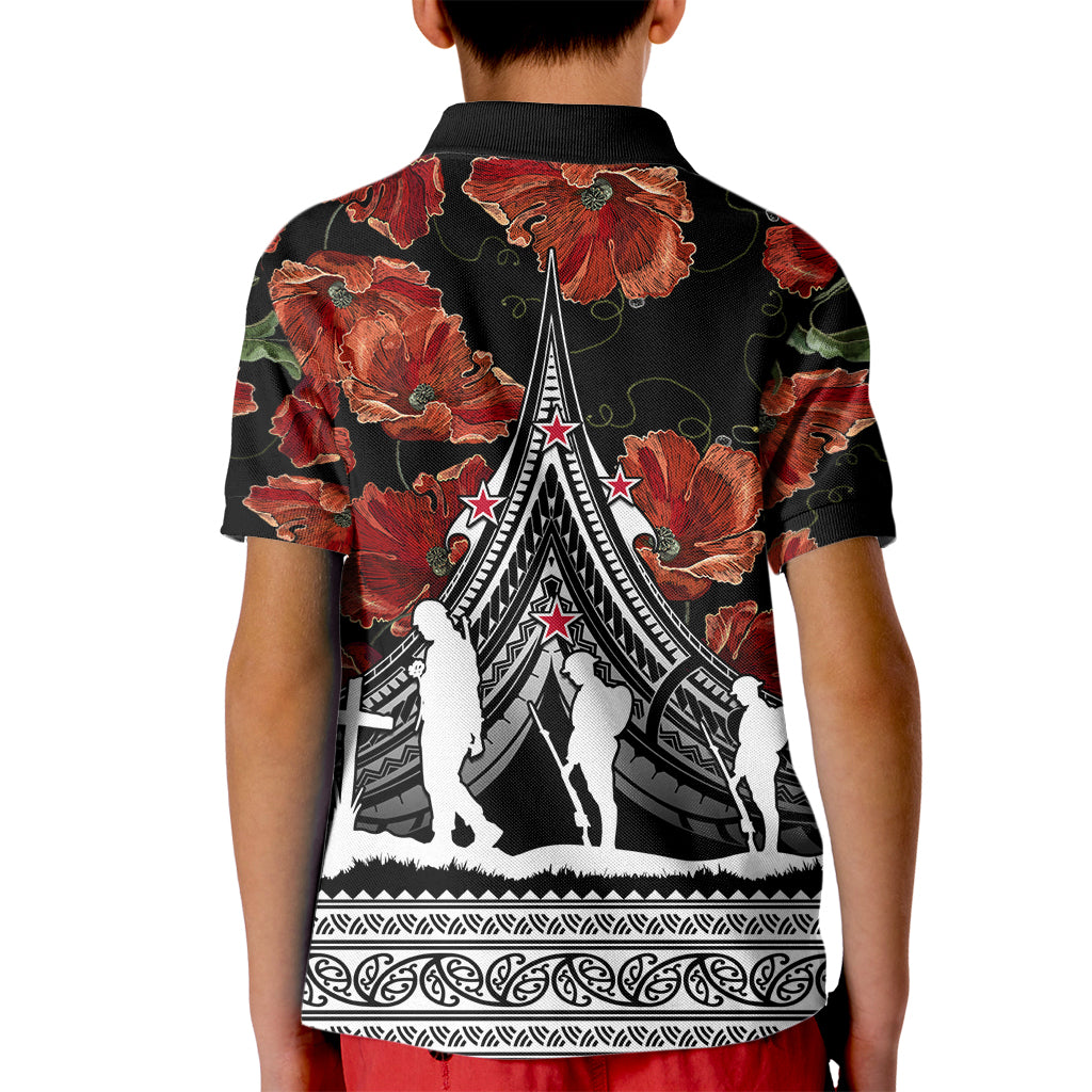 New Zealand ANZAC Day Kid Polo Shirt Poppy With Polynesian Pattern LT01 - Polynesian Pride