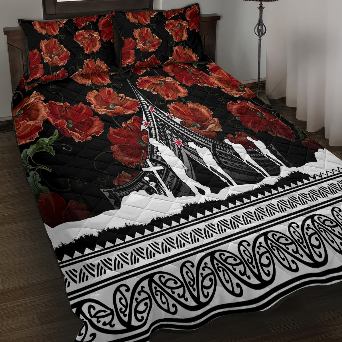 New Zealand ANZAC Day Quilt Bed Set Poppy With Polynesian Pattern LT01 - Polynesian Pride