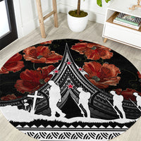 New Zealand ANZAC Day Round Carpet Poppy With Polynesian Pattern LT01 Black - Polynesian Pride