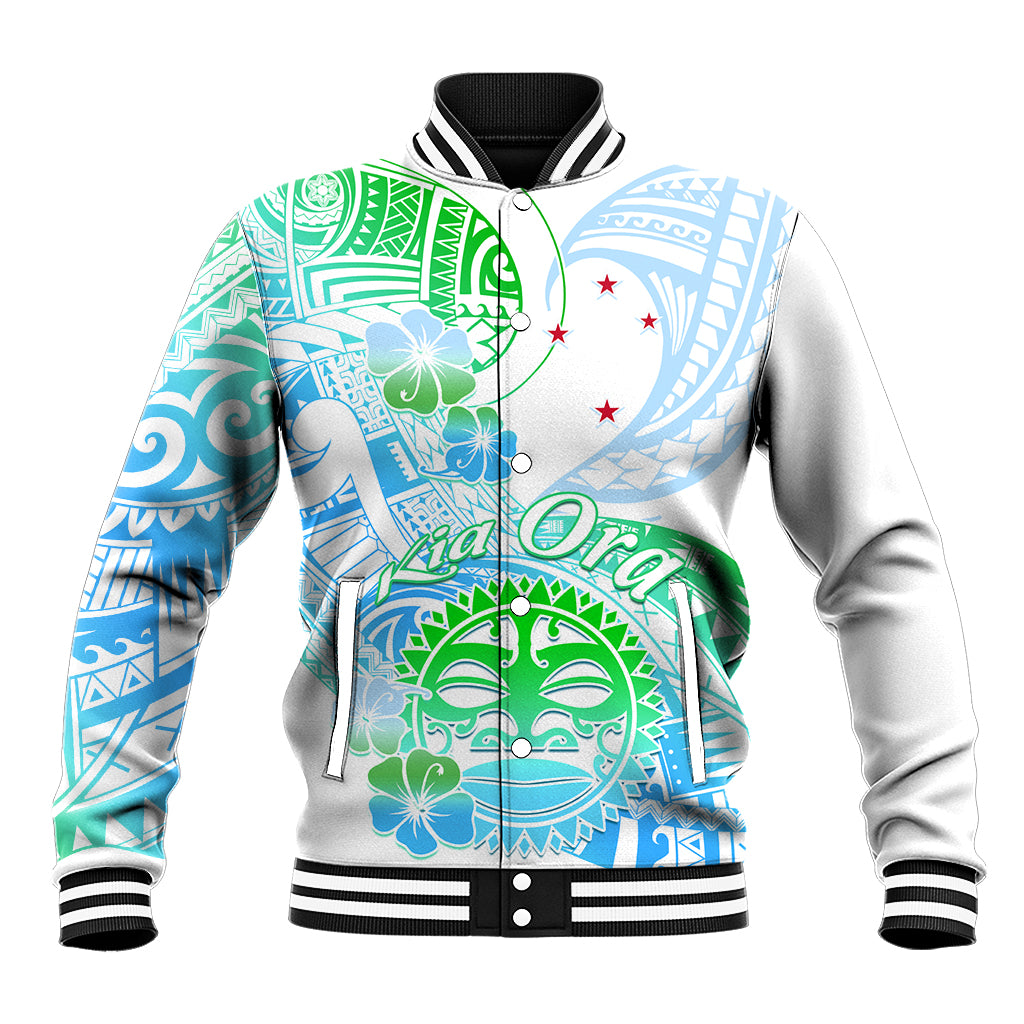 Kia Ora Maori New Zealand Pastel Baseball Jacket Sun Ta Moko Aqua Green Version LT01 Unisex Aqua - Polynesian Pride