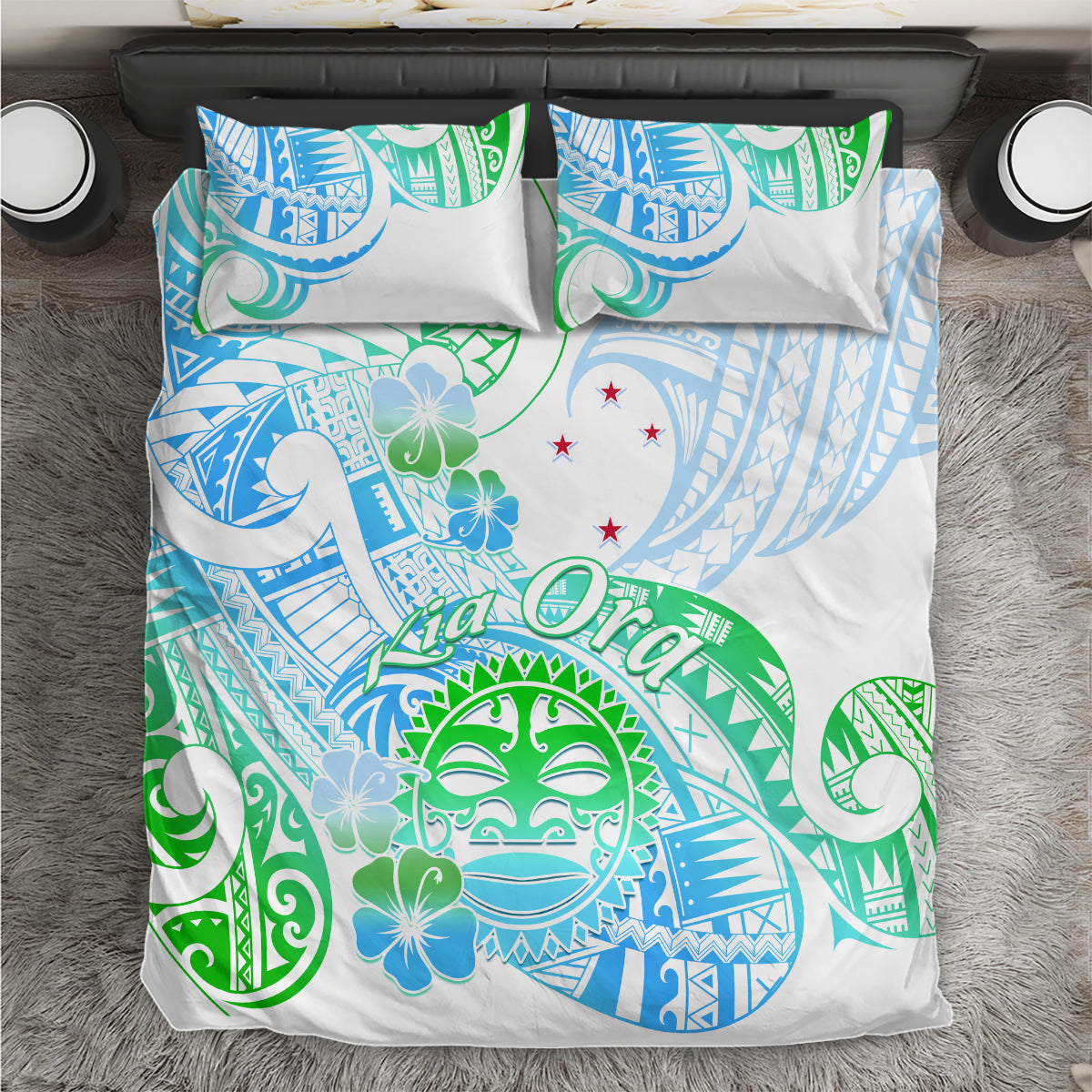 Kia Ora Maori New Zealand Pastel Bedding Set Sun Ta Moko Aqua Green Version LT01 Aqua - Polynesian Pride