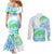 Kia Ora Maori New Zealand Pastel Couples Matching Mermaid Dress and Long Sleeve Button Shirt Sun Ta Moko Aqua Green Version LT01 - Polynesian Pride