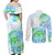 Kia Ora Maori New Zealand Pastel Couples Matching Off Shoulder Maxi Dress and Long Sleeve Button Shirt Sun Ta Moko Aqua Green Version LT01 - Polynesian Pride