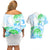 Kia Ora Maori New Zealand Pastel Couples Matching Off Shoulder Short Dress and Hawaiian Shirt Sun Ta Moko Aqua Green Version LT01 - Polynesian Pride