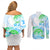 Kia Ora Maori New Zealand Pastel Couples Matching Off Shoulder Short Dress and Long Sleeve Button Shirt Sun Ta Moko Aqua Green Version LT01 - Polynesian Pride