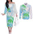 Kia Ora Maori New Zealand Pastel Couples Matching Off The Shoulder Long Sleeve Dress and Long Sleeve Button Shirt Sun Ta Moko Aqua Green Version LT01 Aqua - Polynesian Pride