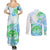 Kia Ora Maori New Zealand Pastel Couples Matching Summer Maxi Dress and Long Sleeve Button Shirt Sun Ta Moko Aqua Green Version LT01 - Polynesian Pride