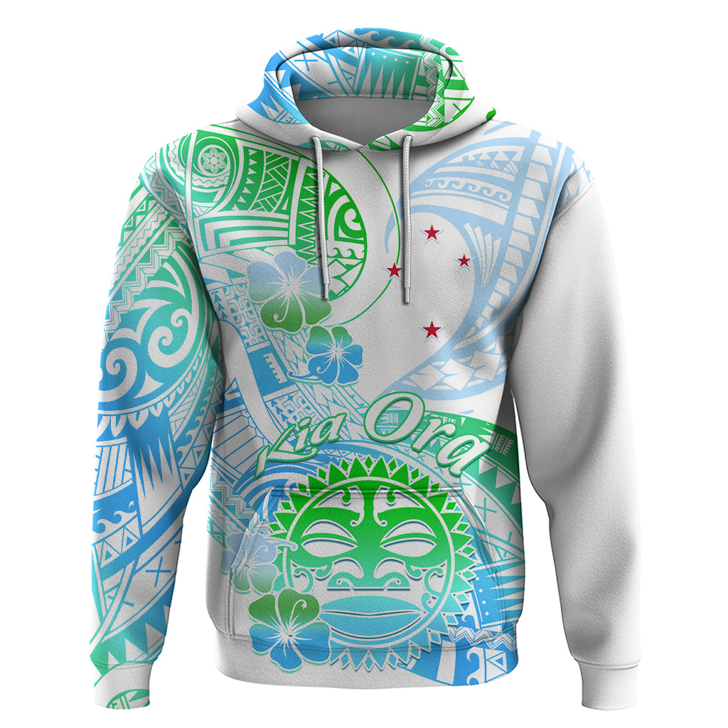 Kia Ora Maori New Zealand Pastel Hoodie Sun Ta Moko Aqua Green Version LT01 Pullover Hoodie Aqua - Polynesian Pride