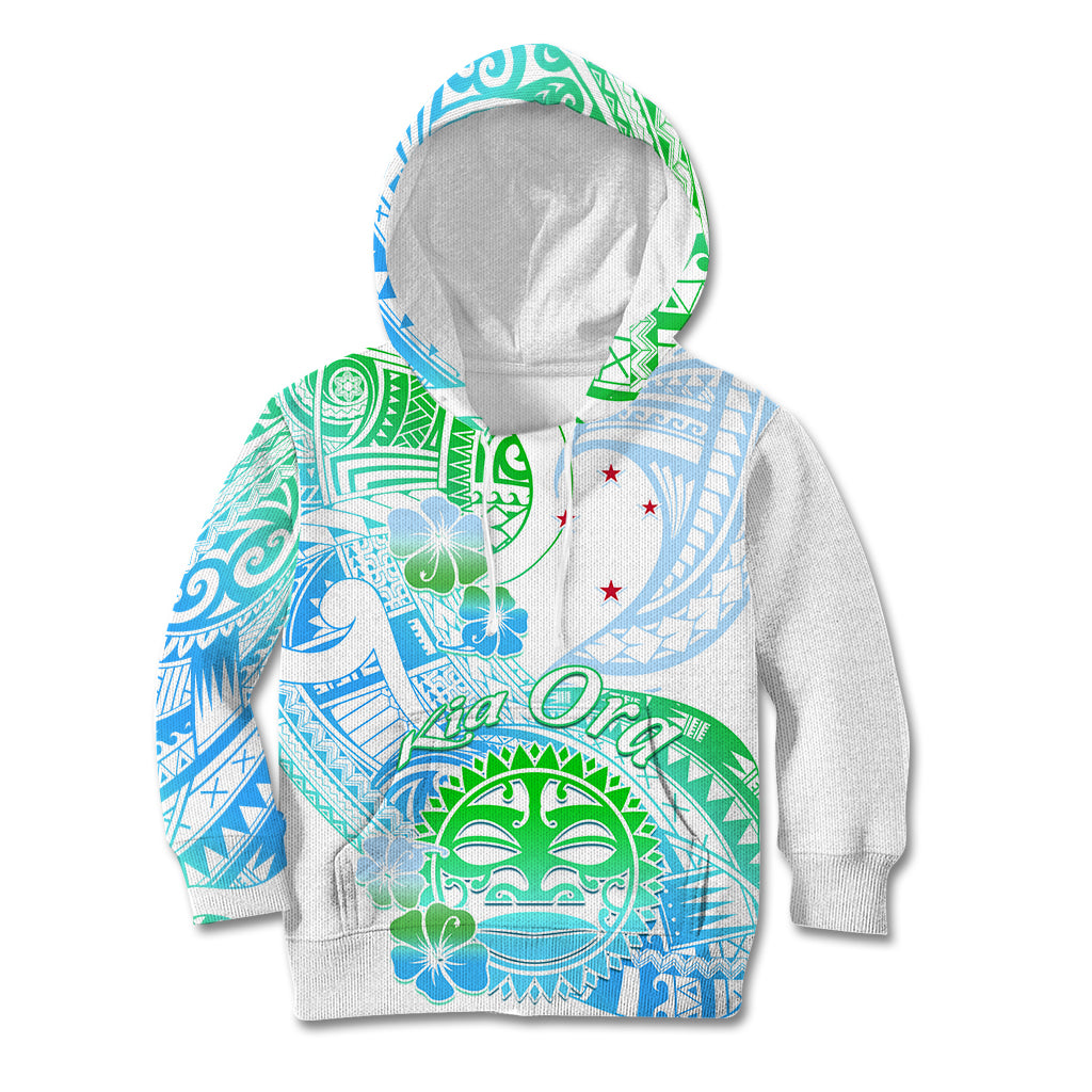 Kia Ora Maori New Zealand Pastel Kid Hoodie Sun Ta Moko Aqua Green Version LT01 Hoodie Aqua - Polynesian Pride