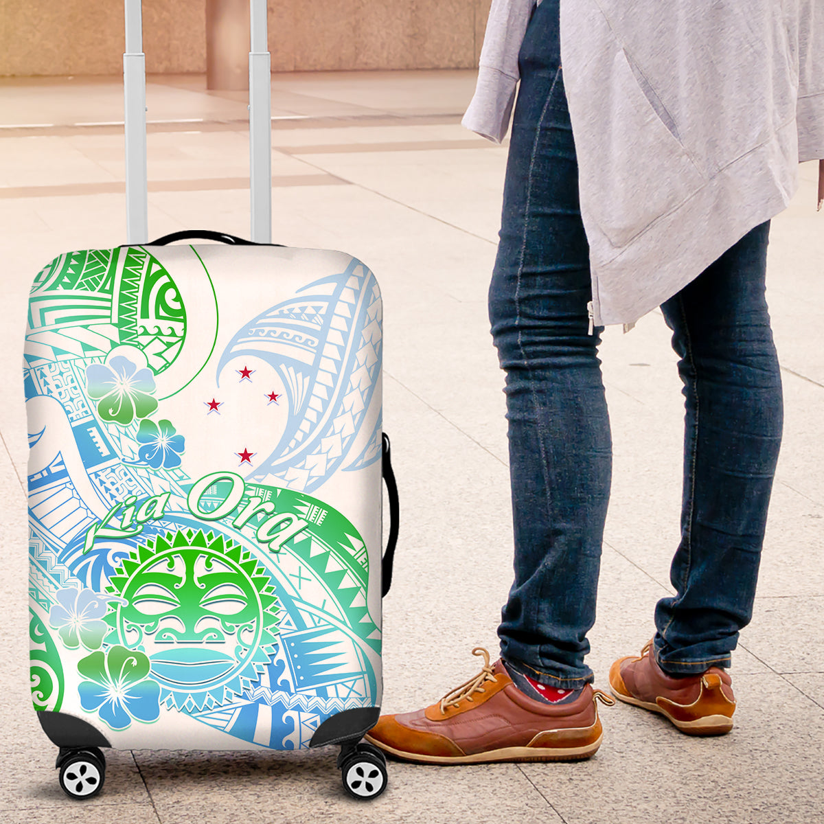 Kia Ora Maori New Zealand Pastel Luggage Cover Sun Ta Moko Aqua Green Version LT01 Aqua - Polynesian Pride