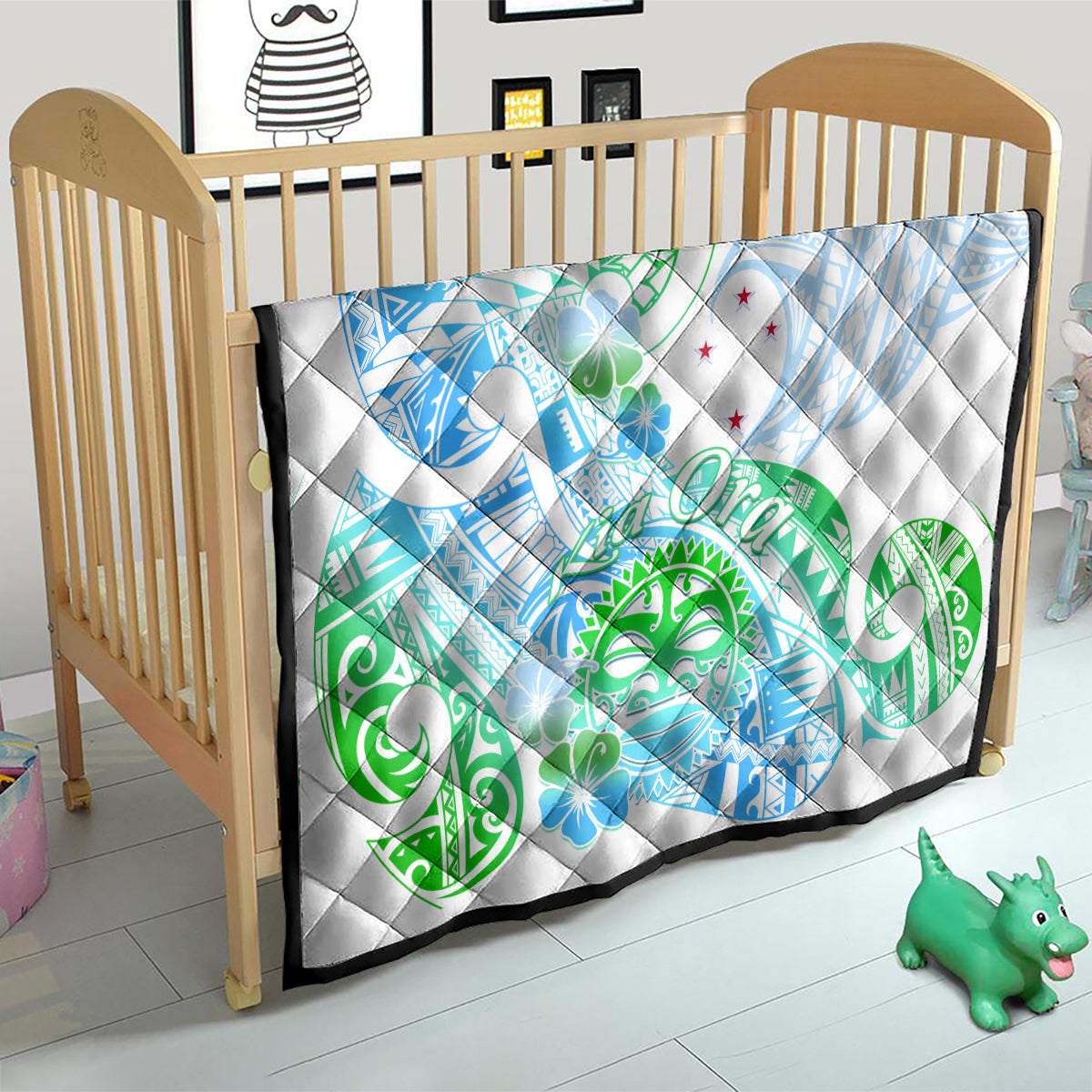 Kia Ora Maori New Zealand Pastel Quilt Sun Ta Moko Aqua Green Version LT01 - Polynesian Pride
