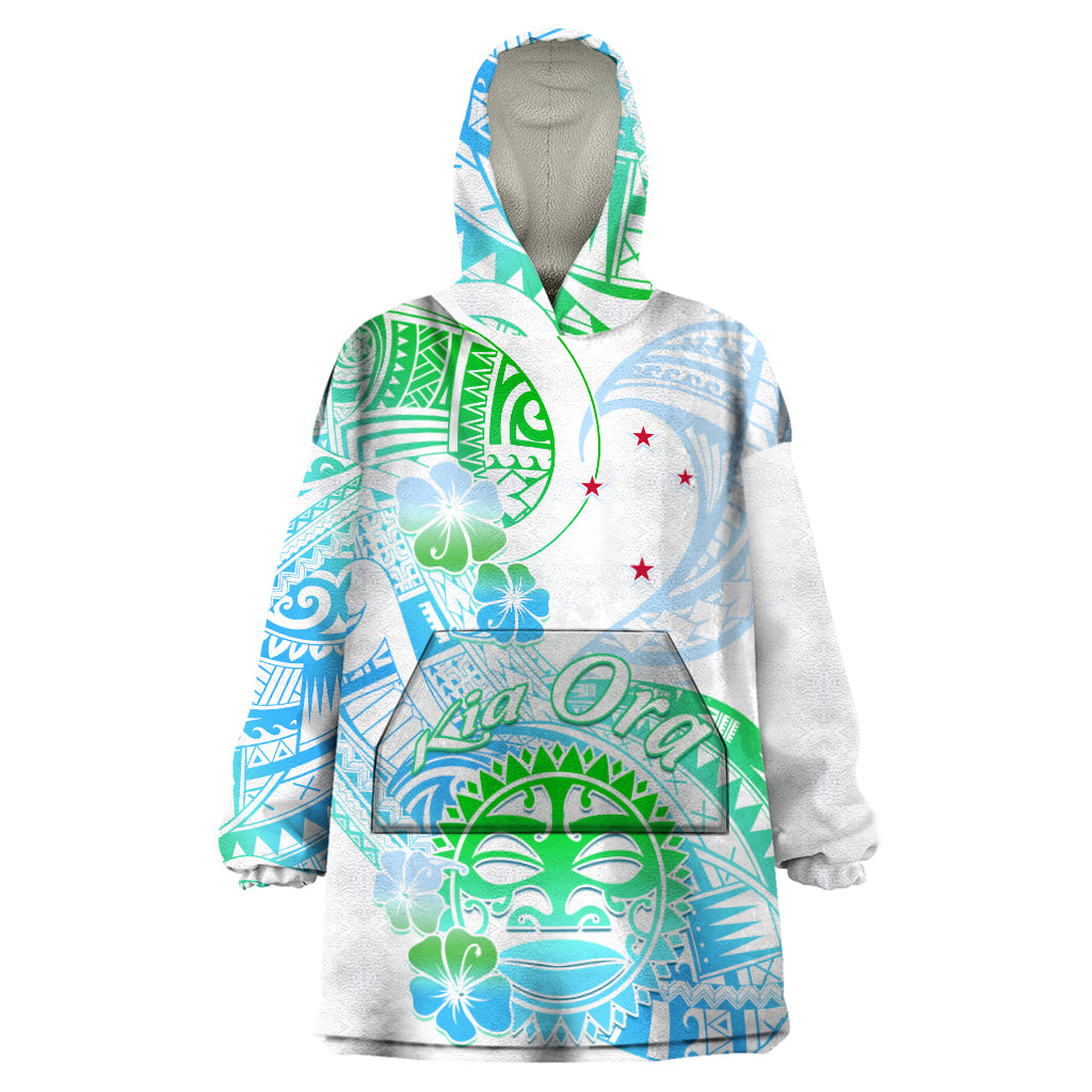 Kia Ora Maori New Zealand Pastel Wearable Blanket Hoodie Sun Ta Moko Aqua Green Version LT01 One Size Aqua - Polynesian Pride