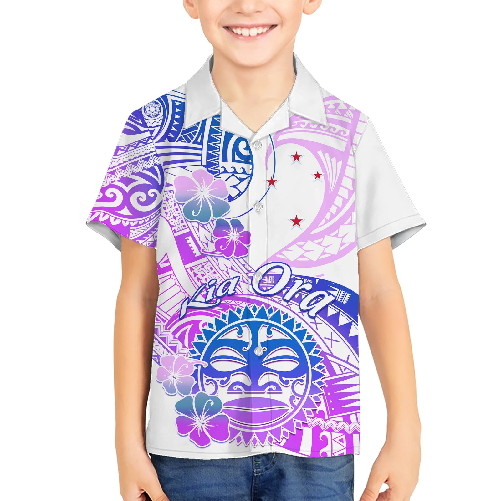 Kia Ora Maori New Zealand Pastel Kid Hawaiian Shirt Sun Ta Moko Lilac Version LT01 Kid Purple - Polynesian Pride