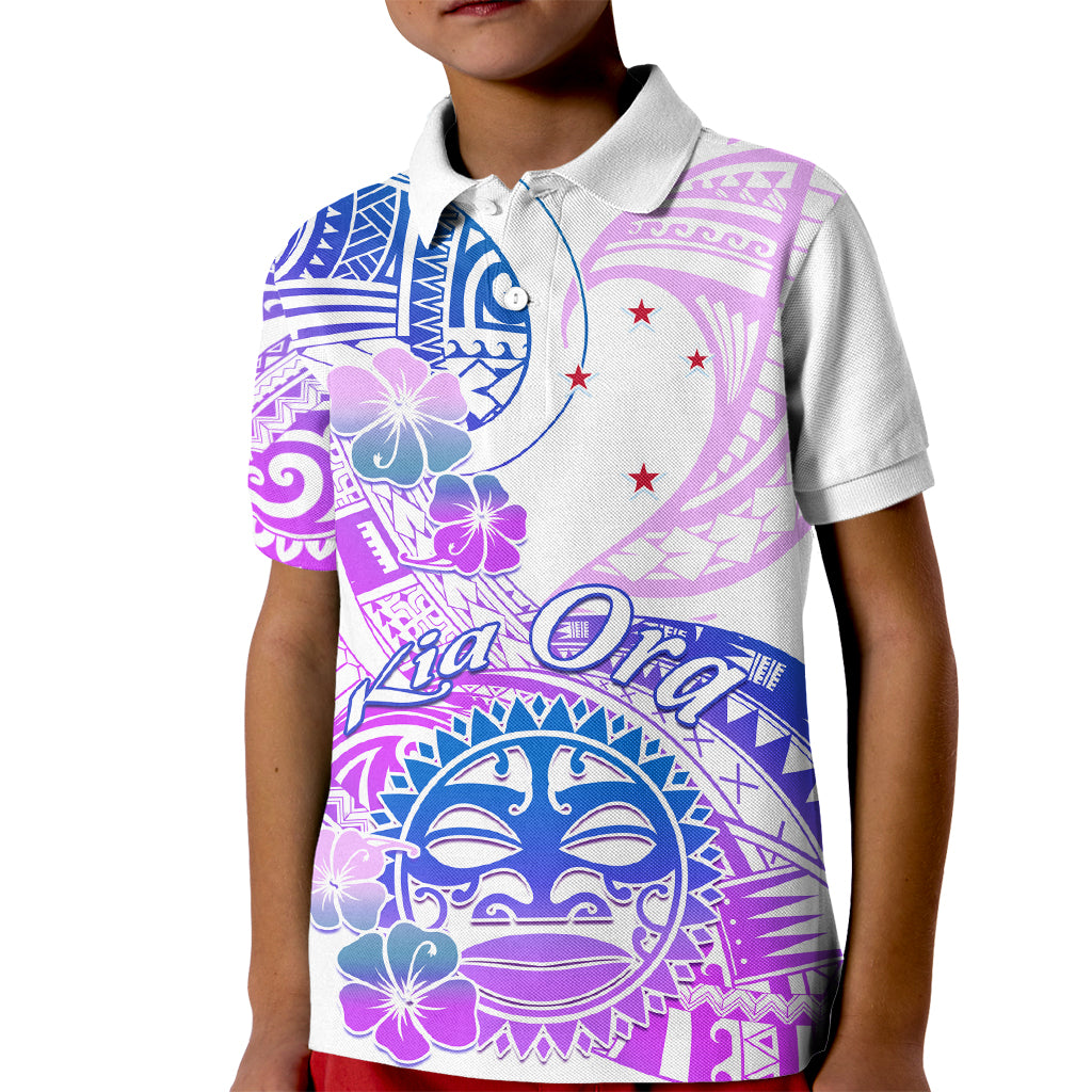 Kia Ora Maori New Zealand Pastel Kid Polo Shirt Sun Ta Moko Lilac Version LT01 Kid Purple - Polynesian Pride