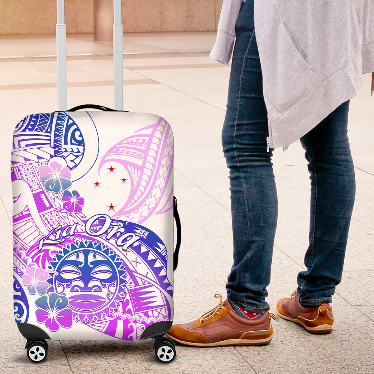 Kia Ora Maori New Zealand Pastel Luggage Cover Sun Ta Moko Lilac Version LT01 Purple - Polynesian Pride