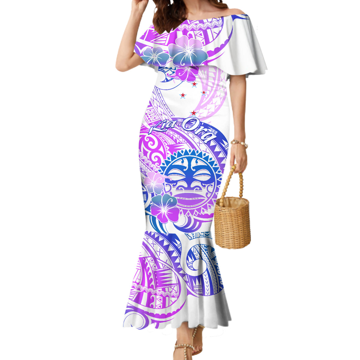 Kia Ora Maori New Zealand Pastel Mermaid Dress Sun Ta Moko Lilac Version LT01 Women Purple - Polynesian Pride