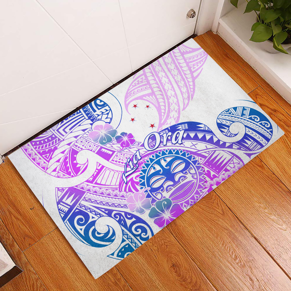 Kia Ora Maori New Zealand Pastel Rubber Doormat Sun Ta Moko Lilac Version LT01 Purple - Polynesian Pride