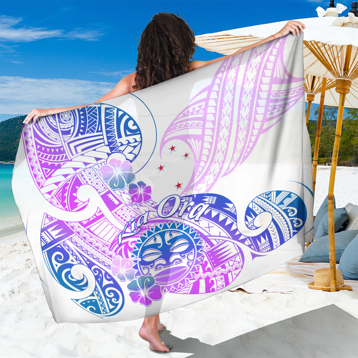 Kia Ora Maori New Zealand Pastel Sarong Sun Ta Moko Lilac Version LT01 One Size 44 x 66 inches Purple - Polynesian Pride