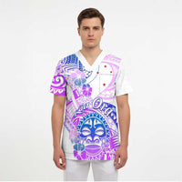 Kia Ora Maori New Zealand Pastel Scrub Top Sun Ta Moko Lilac Version - Polynesian Pride