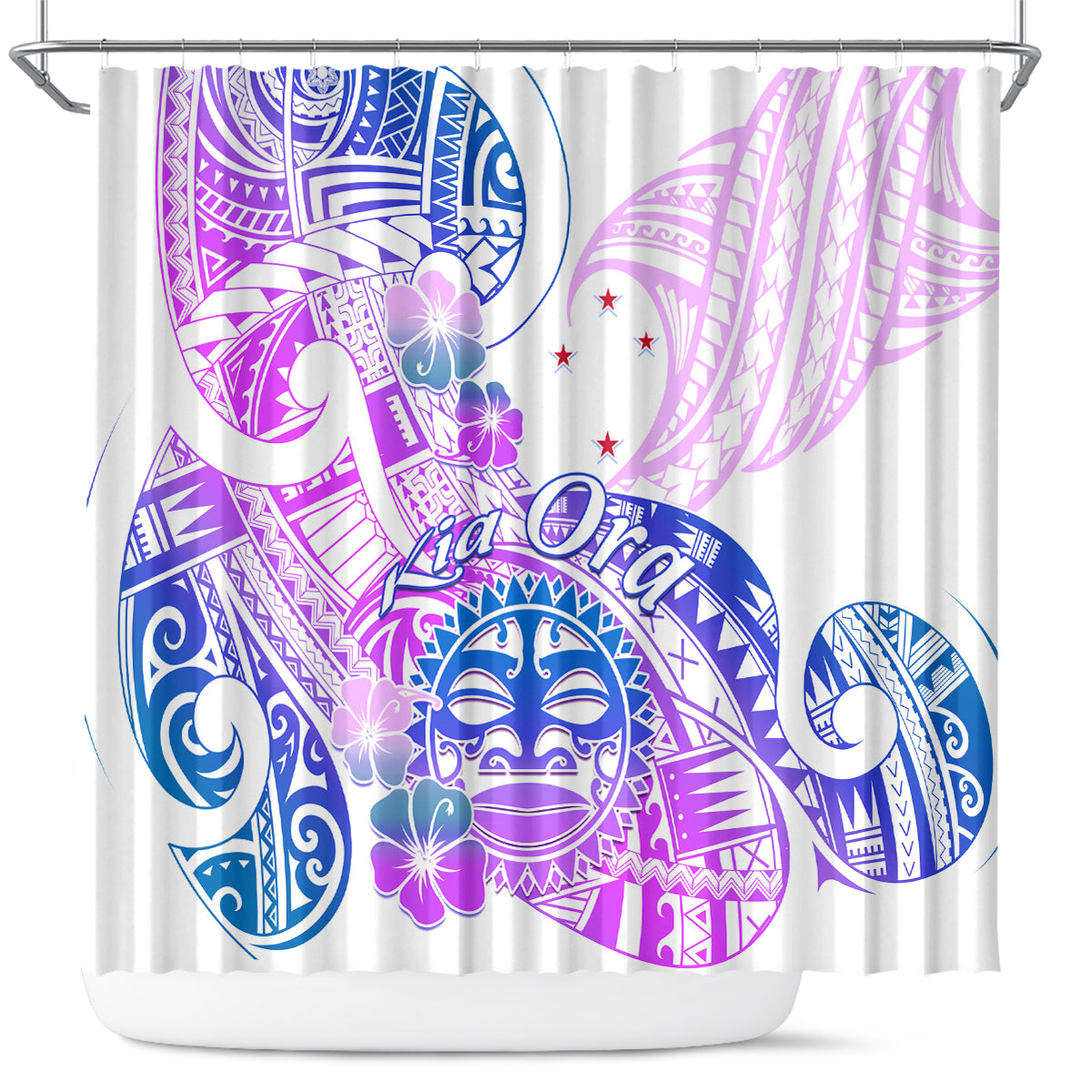 Kia Ora Maori New Zealand Pastel Shower Curtain Sun Ta Moko Lilac Version LT01 Purple - Polynesian Pride